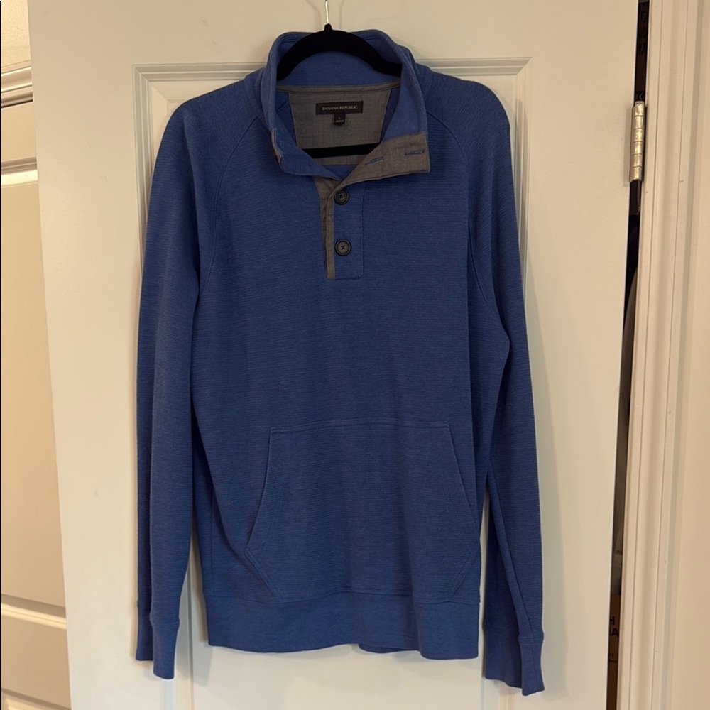 Banana Republic Blue Quarter-Zip Sweater with Contrast Collar